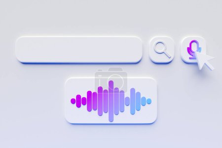 Foto de 3D illustration, search bar elements design. Search bar with magnifying glass and microphone icon for audio search. Template search user interface. - Imagen libre de derechos
