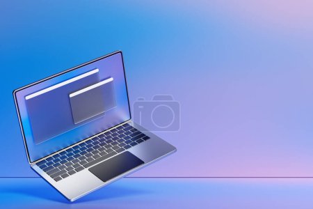 Téléchargez les photos : 3D illustration of a laptop with an open browser tab on the screen. Internet search using smartphone. - en image libre de droit