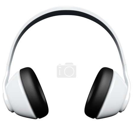 Téléchargez les photos : White  classic headphones isolated 3d rendaring.  Headphone icon illustration. Audio technology. - en image libre de droit