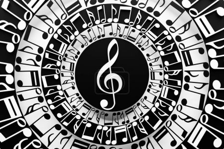 Téléchargez les photos : Treble clef in a circle of musical notes on a white background. Design. 3D illustration - en image libre de droit