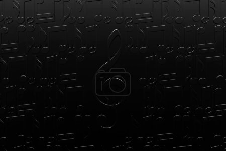 Téléchargez les photos : Treble clef and musical notes on a black background. Design. 3D illustration - en image libre de droit