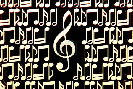 Photo for Treble clef and musical notes on a black background. Design. 3D illustration - Royalty Free Image