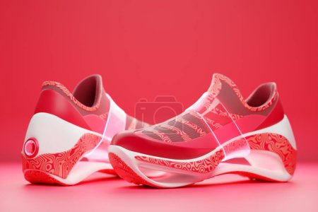 Foto de Bright sports unisex sneakers in  red  canvas with high  soles. 3d illustration - Imagen libre de derechos