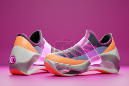 Bright sports unisex sneakers in colorful   canvas with high  soles. 3d illustration