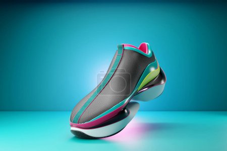 Photo for Bright sports  colorful unisex sneakers in white and black   canvas with high  soles. 3d illustration - Royalty Free Image