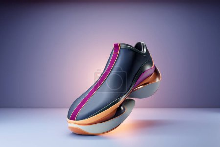 Colorful sneakers  on the sole. The concept of bright fashionable sneakers, 3D rendering.