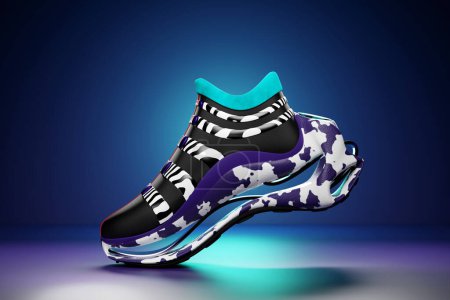 Foto de Colorful sneakers  on the sole. The concept of bright fashionable sneakers, 3D rendering. - Imagen libre de derechos