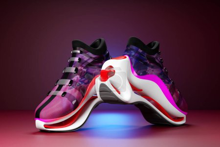 Photo for Purple and  white  sneaker premium 3d Render  on a  monochrone  background - Royalty Free Image