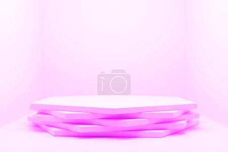 Photo for 3d illustration of a   pink     podium on monocrome  background. Empty pedestal for award ceremony - Royalty Free Image
