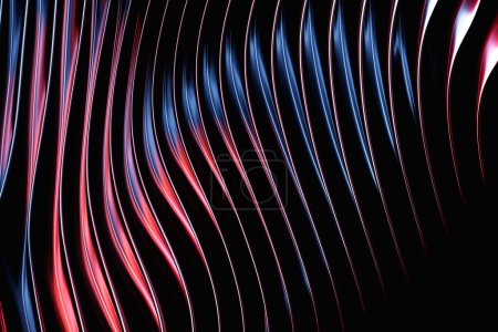 Foto de 3d ilustración de negro y rosa líneas de color brillantes, enfoque suave. Ecualizadores de línea musical sobre fondo negro aislado - Imagen libre de derechos