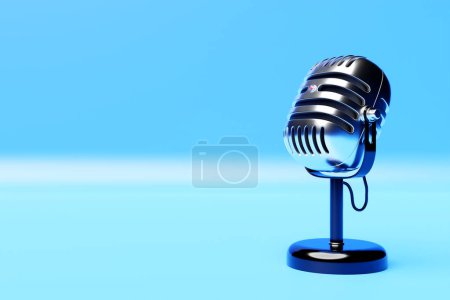 Photo for 3D illustration, retro style microphone in party or concert  on purple  isolated background - Royalty Free Image