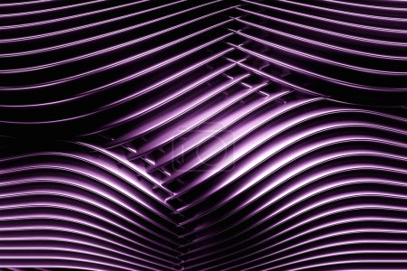 Foto de Elemento abstracto de diseño de líneas geométricas. Fondo rayado horizontal púrpura. ilustración 3d - Imagen libre de derechos