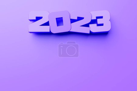 Foto de Encabezado del calendario número 2023 sobre fondo púrpura. Feliz año nuevo 2023 fondo colorido. - Imagen libre de derechos