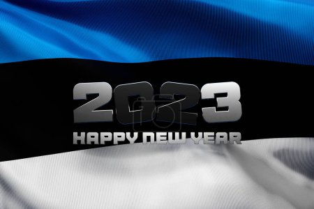 Téléchargez les photos : 3ème illustration du drapeau national de l'Estonie avec une inscription de félicitations bonne année 2023 - en image libre de droit