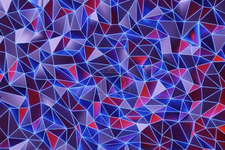 Téléchargez les photos : 3d Illustration rangées de triangles rouges et violets .Fond géométrique, motif. - en image libre de droit