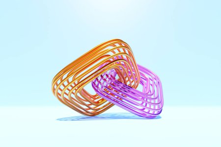 Téléchargez les photos : Illustration 3D d'un anneau rose et jaune, tore. Fantastique cellule.Formes géométriques simples - en image libre de droit