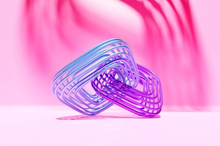 Photo for 3D illustration of a pink and yellow  ring, torus. Fantastic cell.Simple geometric shapes - Royalty Free Image