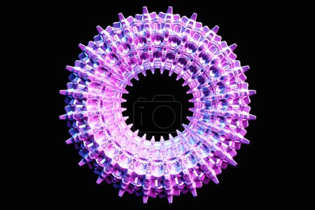 Téléchargez les photos : 3d illustration. Neon pink torus  on monocrome background, pattern. Geometry  background - en image libre de droit