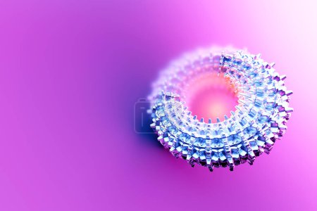 Foto de Blue  futuristic neon torus donut on pink isolated background. 3D rendering - Imagen libre de derechos