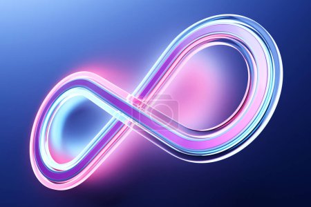 Foto de Pink infinity symbol template. 3d illustration of a realistic sign of eternity with colored stripes. Colorful wavy volumetric eight for logo, branding - Imagen libre de derechos