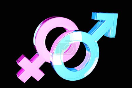 Foto de Pink female  and blue male gender symbol. Minimal idea concept, 3D illustration - Imagen libre de derechos