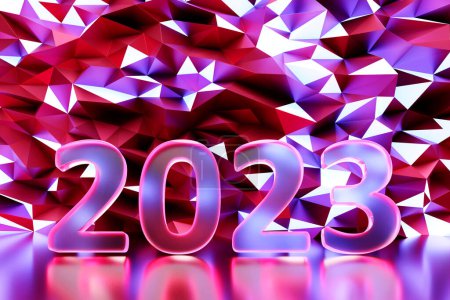 Foto de Encabezado del calendario número 2023 sobre fondo majenta. Feliz año nuevo 2023 fondo colorido. - Imagen libre de derechos