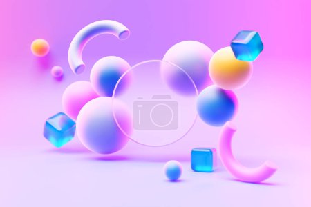 Téléchargez les photos : 3D illustration  transparent   round frame  for text on a  colorful   background with an infinity symbol - en image libre de droit