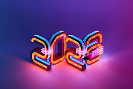 Photo for Calendar header number 2023 on  pink and blue  background. Happy new year 2023 colorful background. - Royalty Free Image