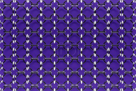 Téléchargez les photos : 3d illustration of rows of metal chains. Set of chains on a black background. Geometric pattern. Technology geometry background - en image libre de droit