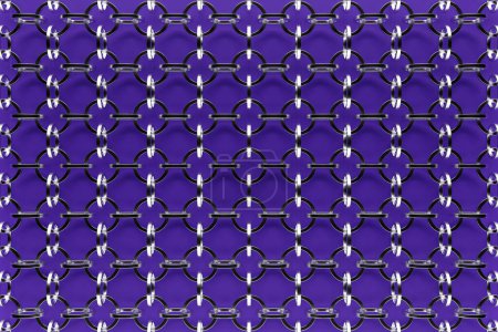 Téléchargez les photos : 3d illustration of rows of metal chains. Set of chains on a black background. Geometric pattern. Technology geometry background - en image libre de droit