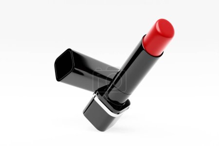 Téléchargez les photos : 3D illustration, Luxury  red lipstick  on  white background.  Cosmetic branding, glamour lip gloss and shopping sale concept - en image libre de droit