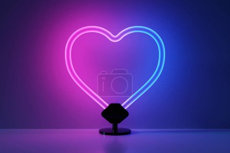 Téléchargez les photos : 3d illustration realistic   neon heart sign for decoration and covering on wall background. - en image libre de droit