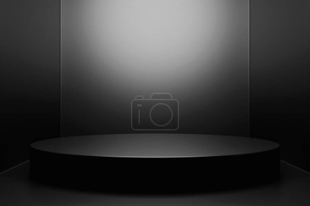 Téléchargez les photos : Illustration 3D d'un podium noir sur fond monocrome. Piédestal vide pour la cérémonie de remise des prix - en image libre de droit
