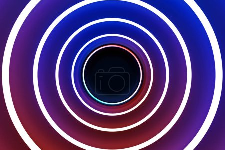 Foto de 3D rendering  round fractal, portal on  blue  and pink neon  lights on black isolated background - Imagen libre de derechos