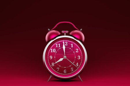Photo for 3d Illustration of a  magenta  alarm clock double bells in on a magenta  background. Conceptual image of an alarm clock, rendered 3d - Royalty Free Image
