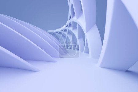 Téléchargez les photos : 3d illustration  blue   corridor with  geometric walls. Close-up of a tunnel - en image libre de droit