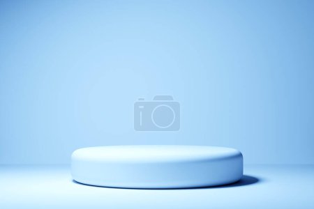 Foto de 3d ilustración de un podio círculo azul de pie sobre el fondo de una composición geométrica. renderizado 3d. Fondo de geometría minimalista - Imagen libre de derechos
