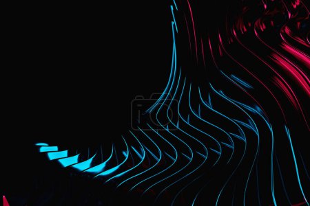Foto de 3D illustration, black, pink,blue  gradient waves from lines and interlacing. Abstract background. - Imagen libre de derechos