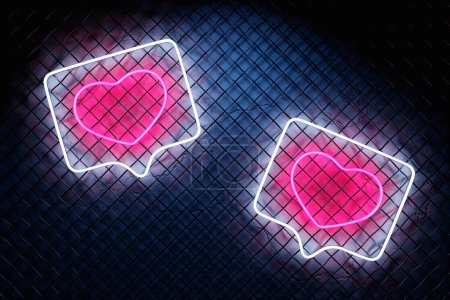 Photo for 3d illustration realistic isolated neon heart sign in  speech bubble for decoration and covering on wall background. - Royalty Free Image