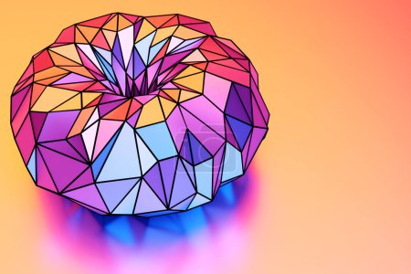 Téléchargez les photos : 3D illustration of a colorful luminous torus shape on orange  isolated background - en image libre de droit