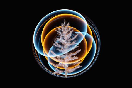 Téléchargez les photos : 3D illustration of a coniferous tree  in ball on a dark  background. Christmas trees in a modern  geometry style - en image libre de droit