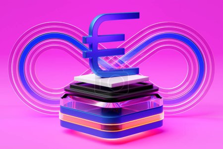 Téléchargez les photos : Illustration 3D de l'icône de l'euro sur le podium. Symbole de change, hausse des prix. - en image libre de droit
