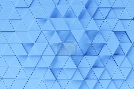 Téléchargez les photos : Rendu 3D. Modèle bleu de triangles de différentes formes. Modèle minimaliste de formes simples, similaires aux sommets des montagnes. Texture symétrique créative lumineuse - en image libre de droit