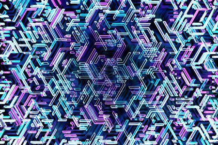 Photo for 3D rendering. Blue and  pink pattern of cubes of different shapes. Minimalistic pattern of simple shapes. Bright creative symmetric texture - Royalty Free Image