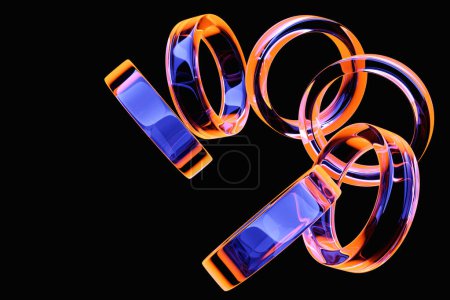 Téléchargez les photos : 3D illustration of a transparent lighting  torus on black background. Fantastic cell.Simple geometric shapes - en image libre de droit