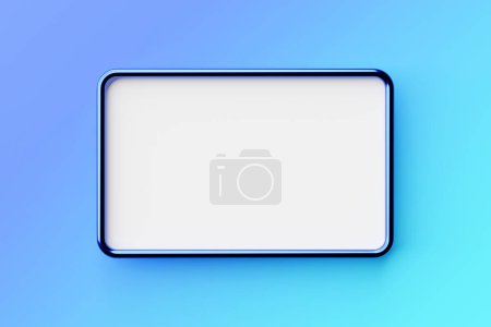 Téléchargez les photos : Illustration 3D d'un cadre lumineux blanc sur fond bleu isolé. Rectangle blanc pour la conception - en image libre de droit