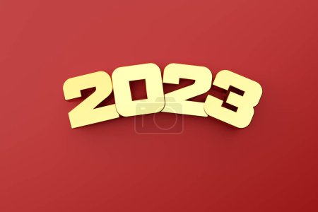 Foto de Calendar header number 2023 on red  background. Happy new year 2023 colorful background. - Imagen libre de derechos