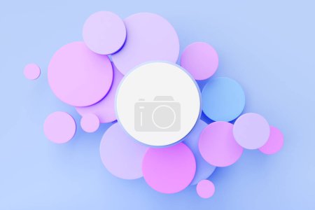 Téléchargez les photos : 3D illustration white  round frame  for text on a  colorful   background with many circles. - en image libre de droit