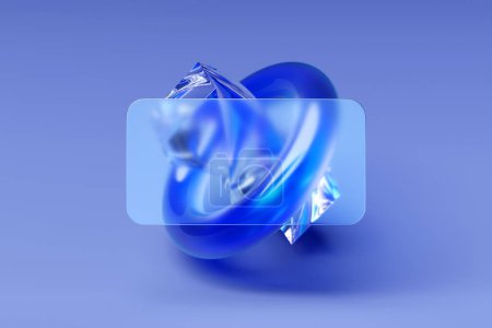 Téléchargez les photos : Illustration 3D d'un tore cristallin bleu et d'un cube tordu. Figure géométrique simple - en image libre de droit
