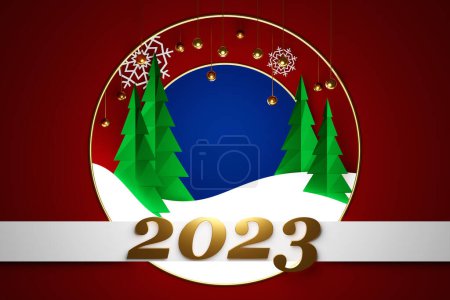 Foto de 3d ilustración de dibujos animados feliz año nuevo 2023 tarjeta de felicitación. Concepto de Navidad - Imagen libre de derechos